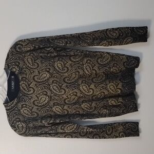 Lauren Ralph Lauren Black Label Slim Fitting Crewneck Top Gold Paisley Motif